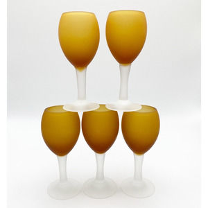 Vintage Frosted Amber White Glass Stemmed Cordial Shot Glasses Set of 5 60s 70s